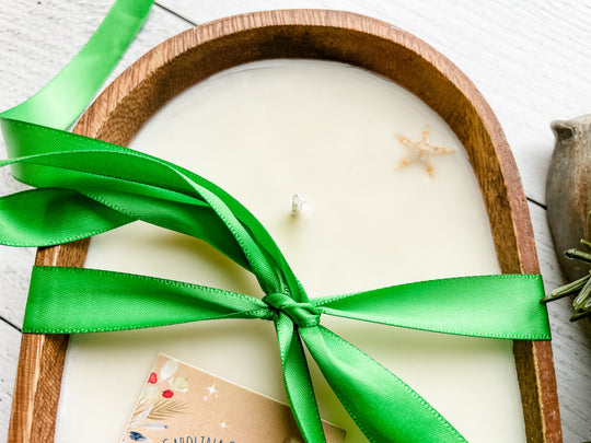 christmas dough bowl candle with green bow
