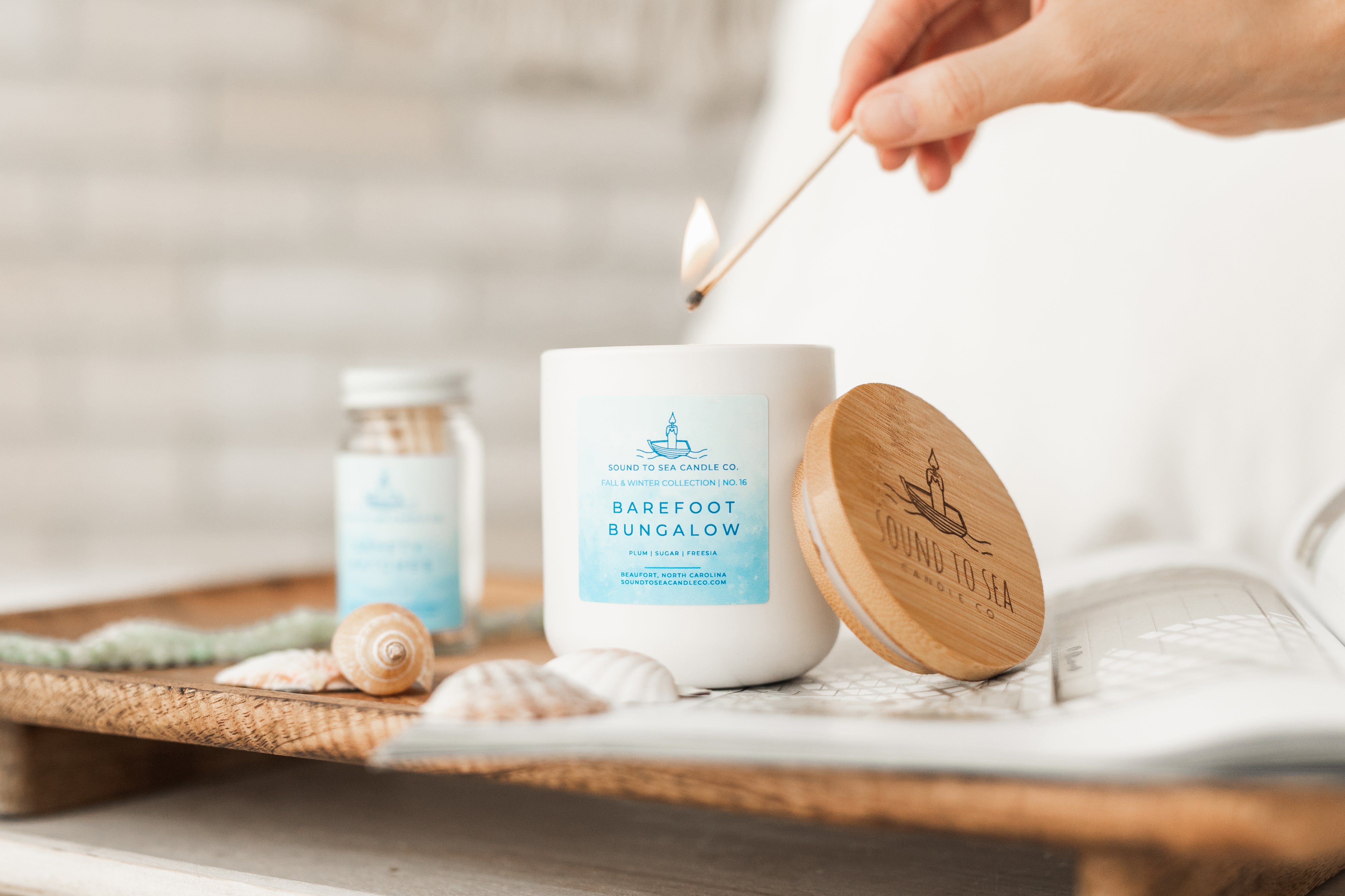 barefoot bungalow candle by sound to sea candle co.