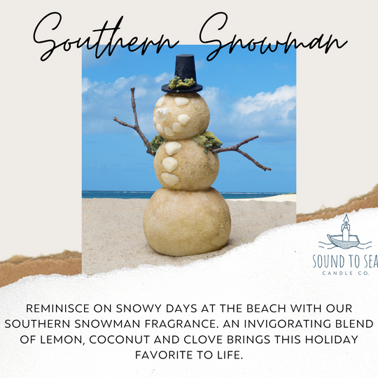 Southern Snowman candle, seashell jar - Sound to Sea Candle Co.