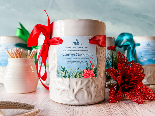 Carolina Christmas candle, seashell jar - Sound to Sea Candle Co.