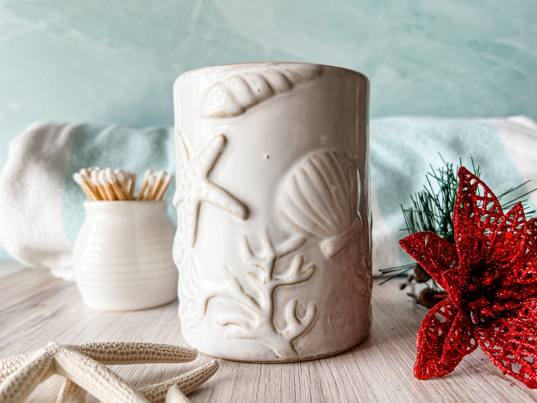 Southern Snowman candle, seashell jar - Sound to Sea Candle Co.